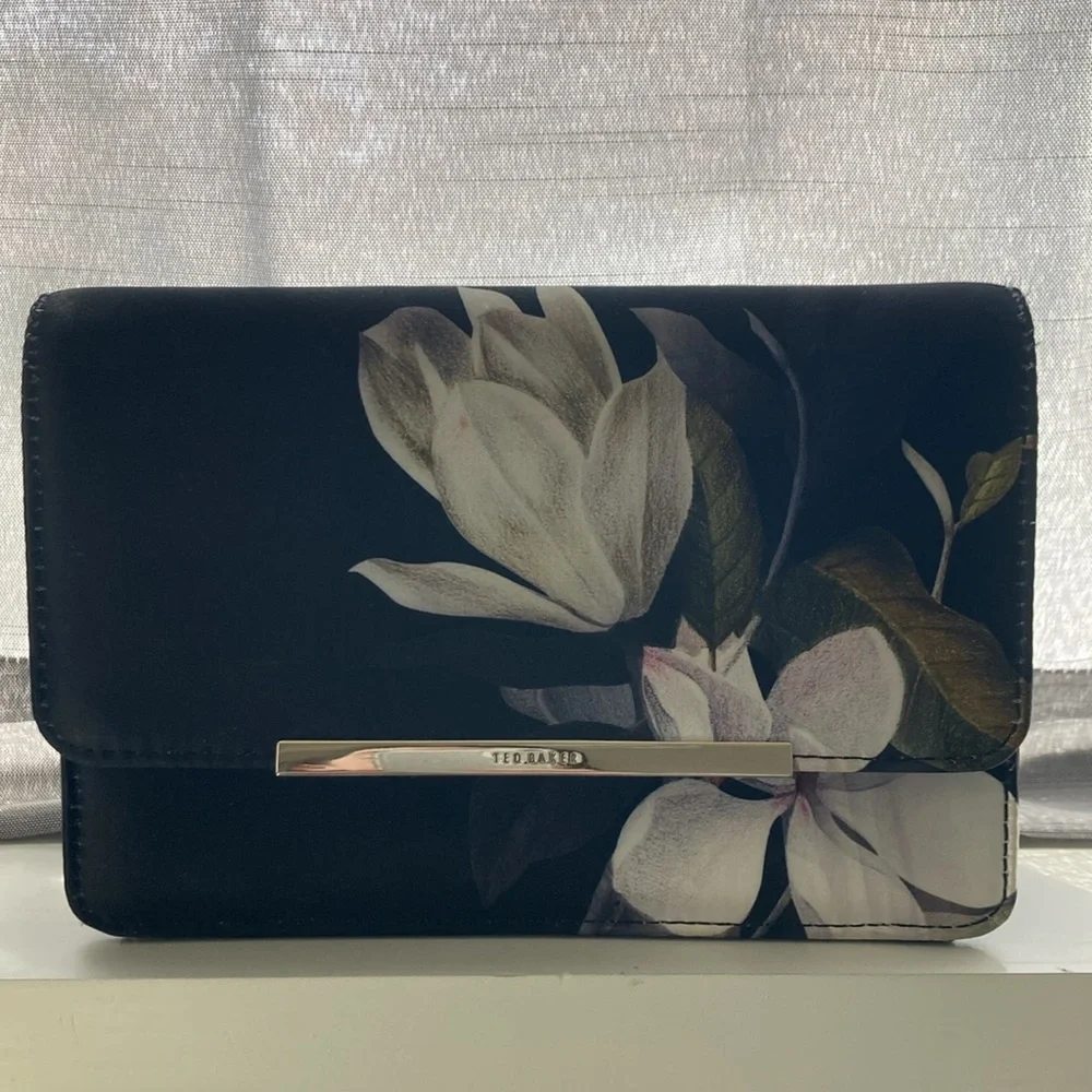 Ted Baker Satin Floral Black Clutch Purse - Picture 6 of 9